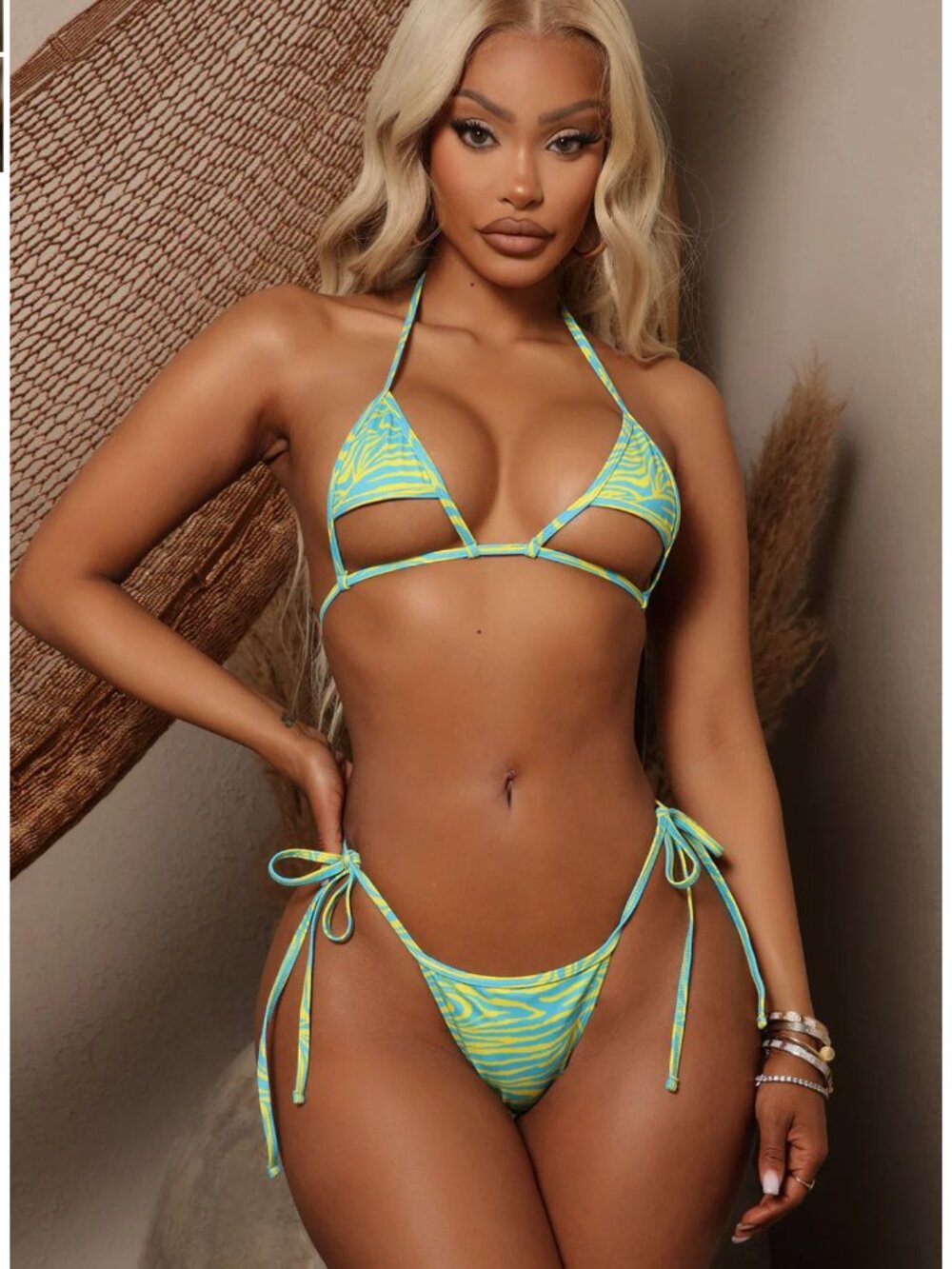 Fashion Nova "Hot as a Beach" Bikini in green/combo